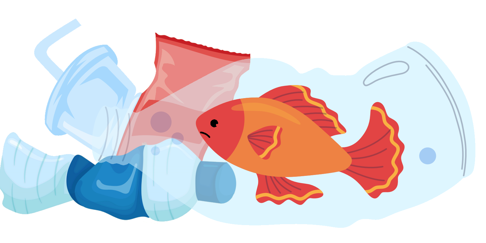 Peixe preso em uma garrafa plástica